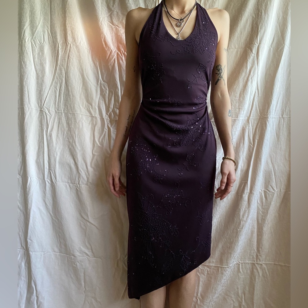 Classy vintage beaded party dress wine colored XS